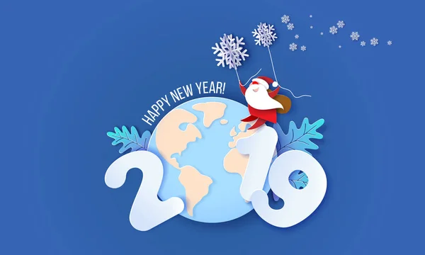 2019新年设计卡与圣诞老人 — 图库矢量图片