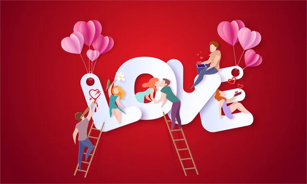 Ημέρα του Αγίου Βαλεντίνου κάρτα με ζευγάρι στην καρδιά του αγάπη — Διανυσματικό Αρχείο