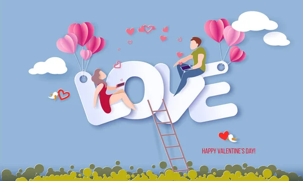 Tarjeta de San Valentín con corazón de pareja enamorada — Vector de stock