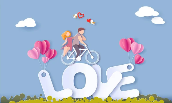 Valentines day card with couple in love heart — Stock Vector