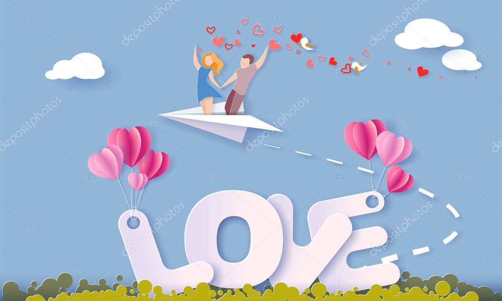 Valentines day card with couple in love heart