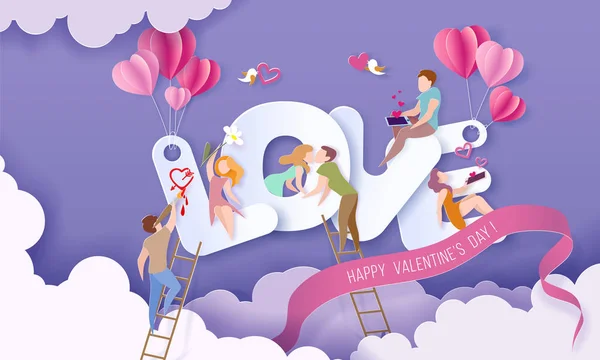 Tarjeta de San Valentín con corazón de pareja enamorada — Vector de stock