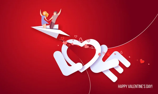 Tarjeta de San Valentín con corazón de pareja enamorada — Vector de stock