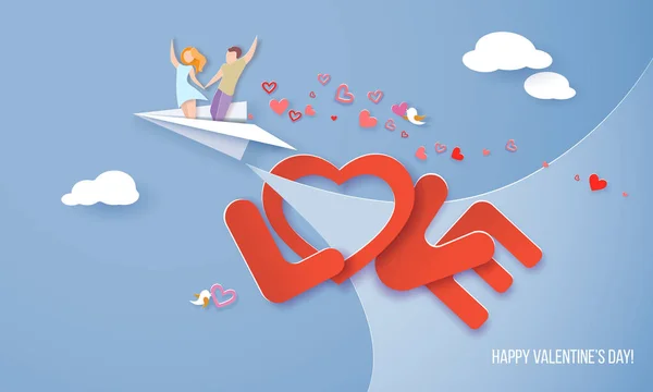 Valentijnsdag kaart met koppel in het hart van de liefde — Stockvector