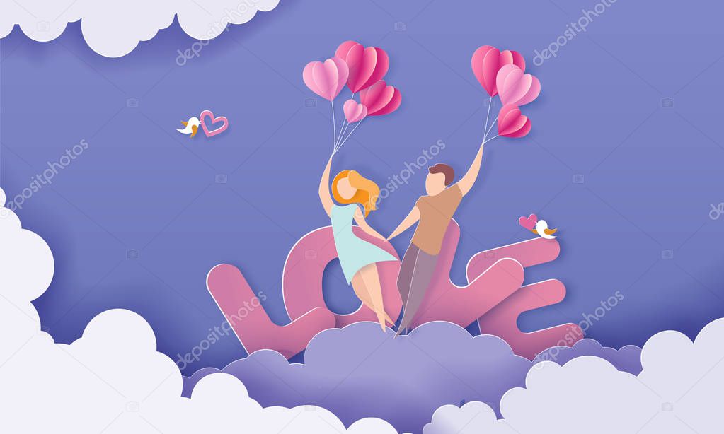 Valentines day card with couple in love