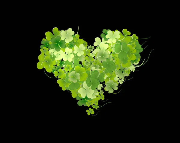 Heart shaped of bright green small shamrock leaves — Stock Vector