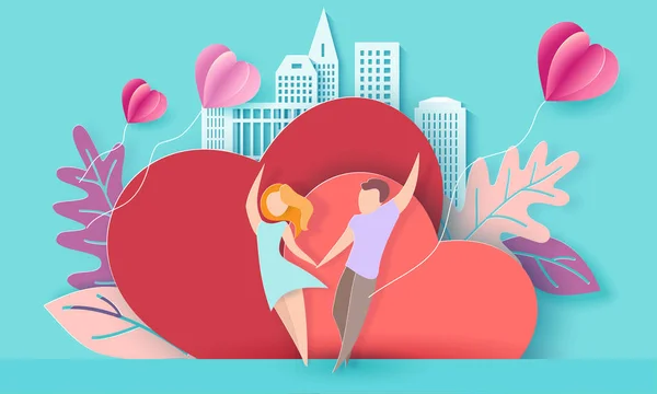 Tarjeta de San Valentín con pareja enamorada — Vector de stock