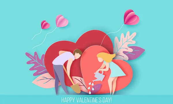 Valentines day card with couple in love — Stock Vector