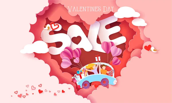 Valentines day card with couple in love heart — Stock Vector