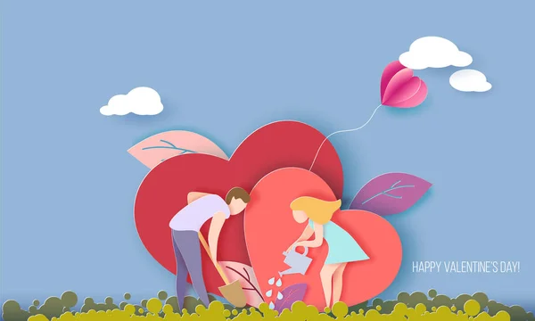 День Святого Валентина листівка з парою закоханих — стоковий вектор