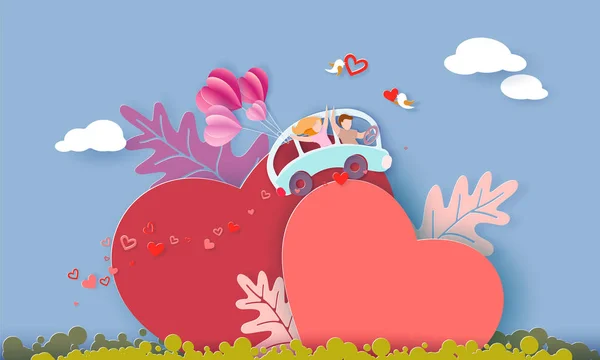 Valentijnsdag kaart met koppel in het hart van de liefde — Stockvector