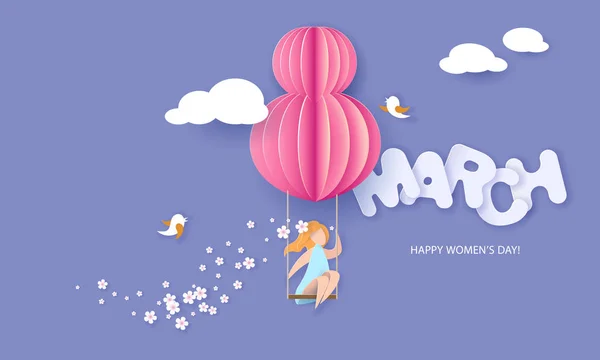 Boldog március 8-i női nap papír vágott kártyát — Stock Vector