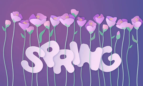 Papier découpé bannière de fleurs 3d dans les couleurs violettes — Image vectorielle