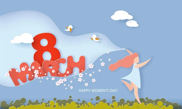 Happy Women Day vacances Carte de coupe de papier — Image vectorielle