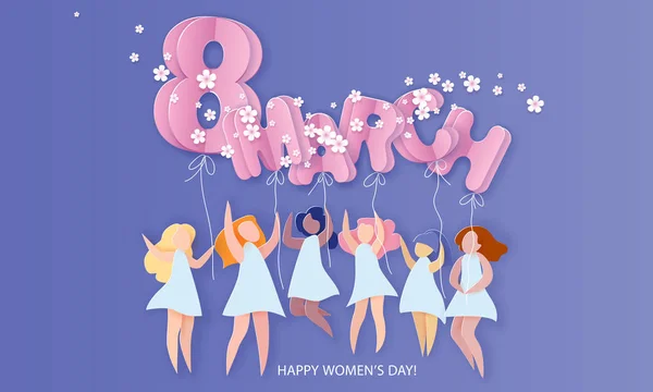 Happy 8 March womens day paper cut card — Stock Vector