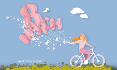 Kart mutlu 8 Mart kadınlar günü kağıt kesme