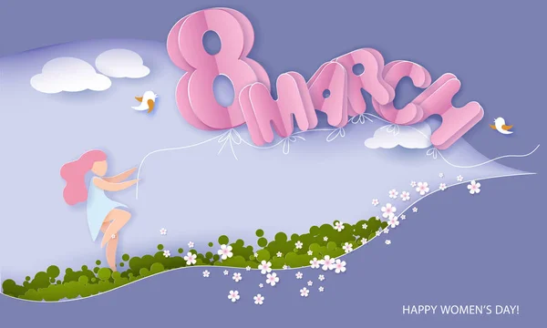 Joyeux 8 Mars femmes jour carte de coupe de papier — Image vectorielle
