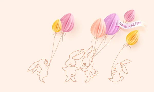 Feliz tarjeta de Pascua. Lindo conejo con globos de aire — Archivo Imágenes Vectoriales