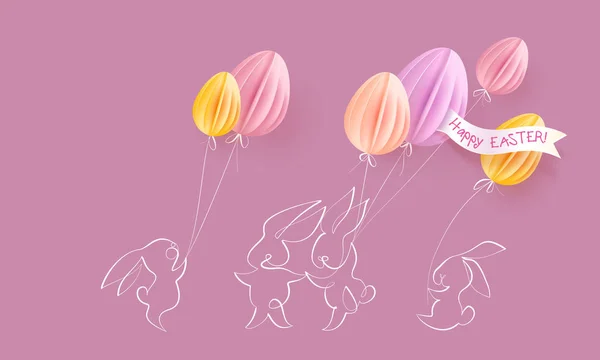 Happy Easter karty. Ładny królik z balonów — Wektor stockowy