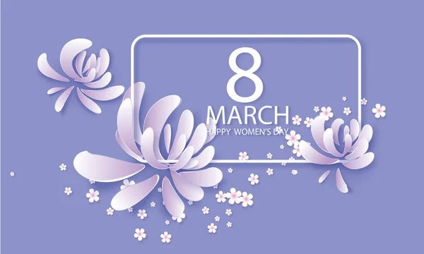 Boldog női nap március 8 kártya lila színben — Stock Vector