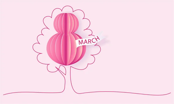 Feliz 8 Marzo para mujer tarjeta de corte de papel día — Vector de stock