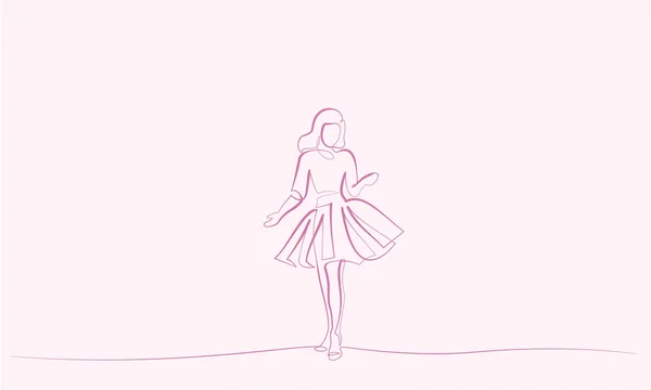 Непрерывный рисунок одной линии. Девушка в праздничном платье — стоковый вектор