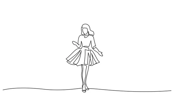 Sürekli bir çizgi çizme. Festival elbiseli kız — Stok Vektör
