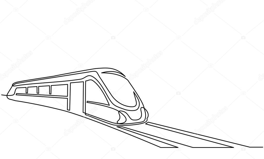 Continuous one line drawing. Modern high speed passenger commuter train. Vector illustration