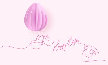 Mutlu Paskalya kartı. Hava balonları ile sevimli tavşan