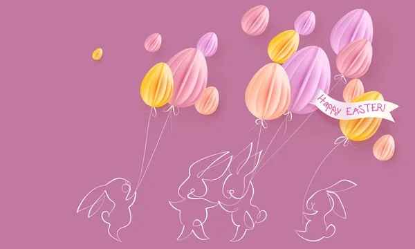 Feliz tarjeta de Pascua. Lindo conejo con globos de aire — Archivo Imágenes Vectoriales