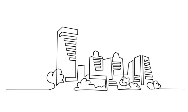 Construção Cityscape One Line desenho Art Silhouette — Vetor de Stock