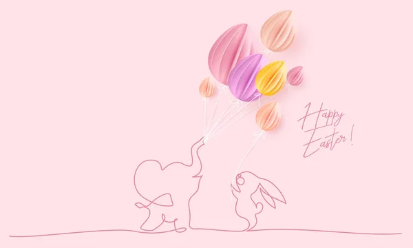 Glad påsk. Söt liten elefant med ballonger — Stock vektor