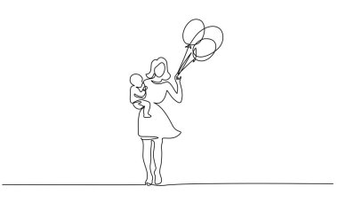 Kadın bebeğini hava balonlarıyla tutuyor