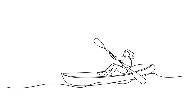 Sürekli bir çizgi çizim kadın kano — Stok Vektör