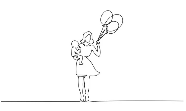 Nő tartsa a babát léggömbök — Stock Vector
