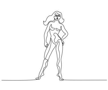 Kadın anatomi pozisyonunda. Devamlı çizgi.