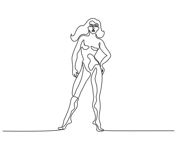 Kobieta stojąca w pozycji anatomicznej Ciągła linia — Wektor stockowy