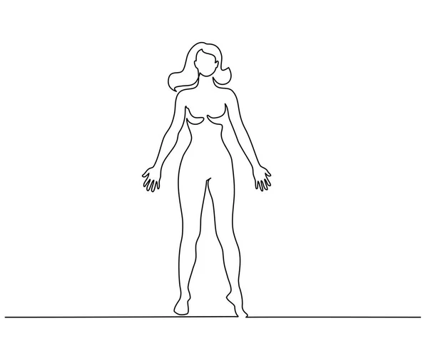 Woman standing in anatomy position Continuous line — 스톡 벡터