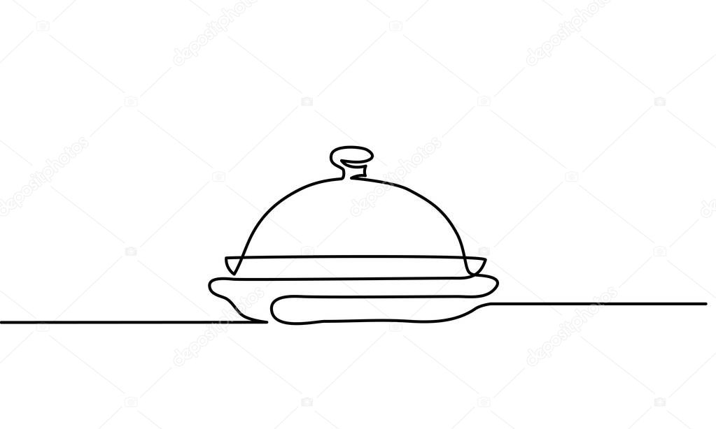 Continuous one line drawing. Catering dish serving icon on white background. Vector illustration for banner, web, design element, template, postcard.