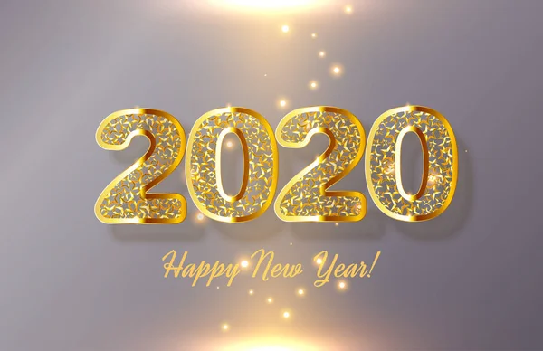 Realistic Glow Golden 3D 2020 Tarjeta de Año Nuevo — Archivo Imágenes Vectoriales