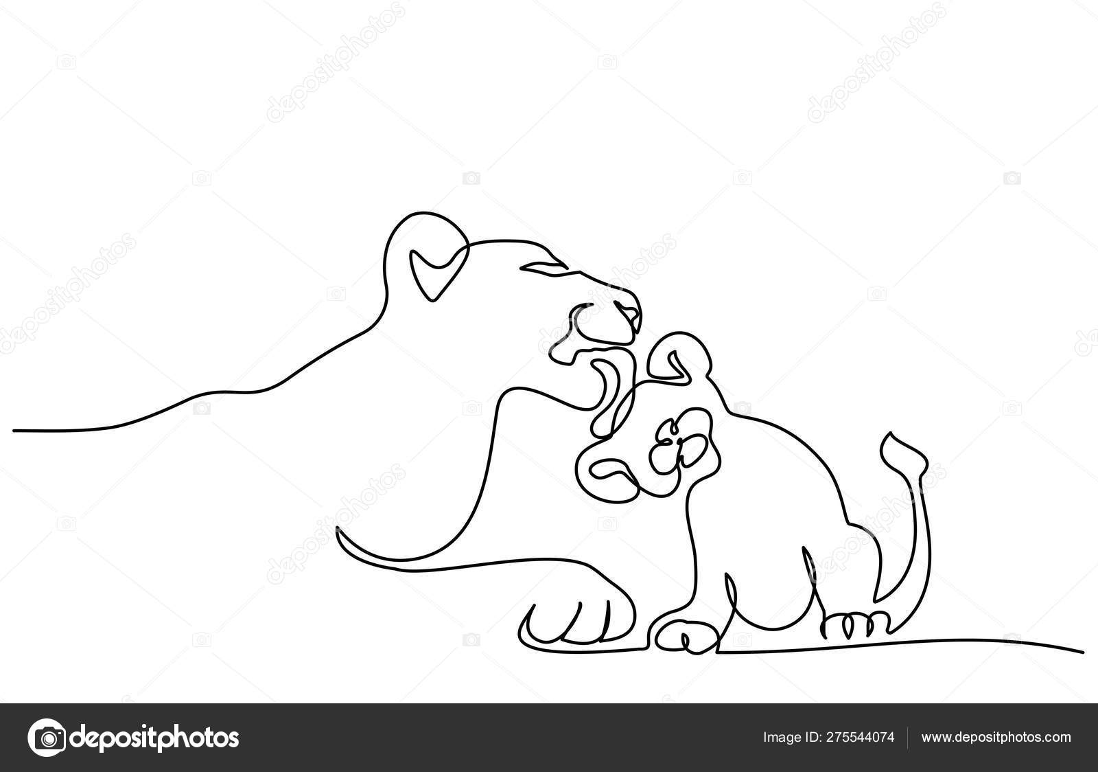 Young lioness with lion cub one line drawing 스톡 벡터 - ©Valenty 275544074, image size:1600x1124