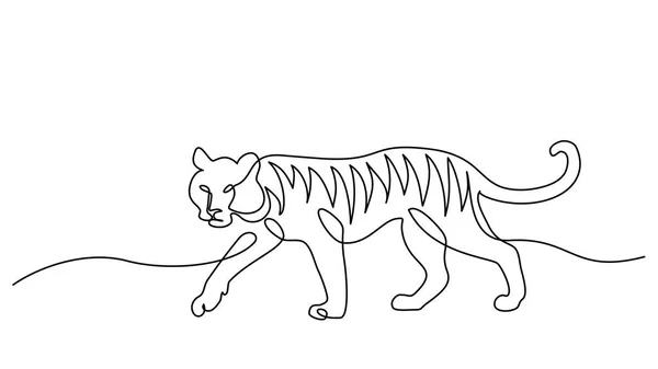 Dessin continu d'une ligne. Tigre symbole de marche . — Image vectorielle