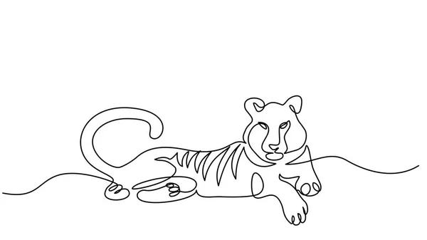 Kontinuerlig en linje ritning. Tiger liggande symbol. — Stock vektor