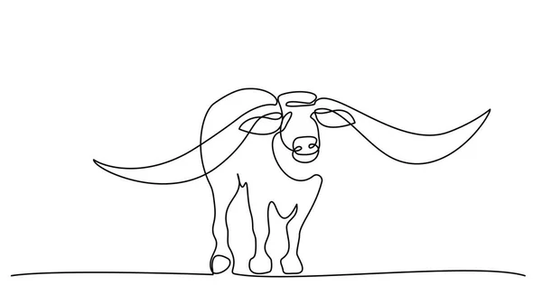 Desenho contínuo de uma linha. vetor ícone de búfalo — Vetor de Stock