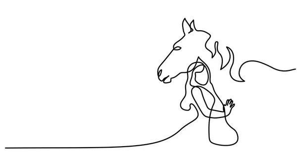 1 本の線画。馬と女性の頭のロゴ — ストックベクタ