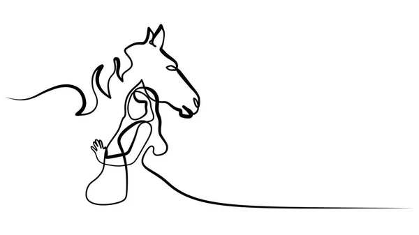 One line drawing. Horse and woman heads logo — Stock Vector