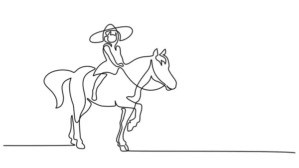 Один рисунок. Маленькая девочка верхом на лошади — стоковый вектор