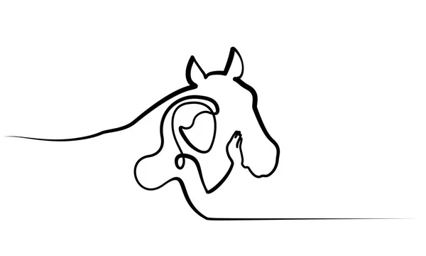 Jeden rysunek liniowy. Koń i kobieta głowy logo — Wektor stockowy