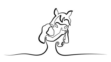 Bir çizgi çizimi. At ve kadın kafaları logosu