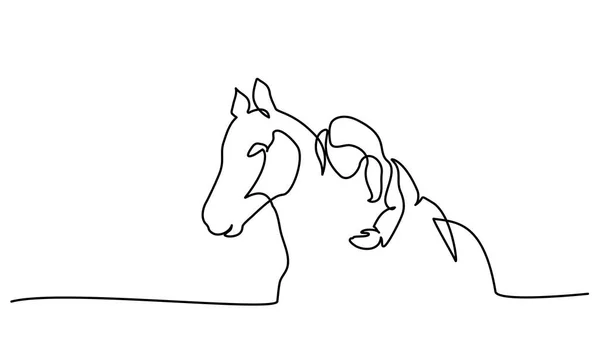 Un dibujo de línea. Chica mintiendo un caballo — Vector de stock